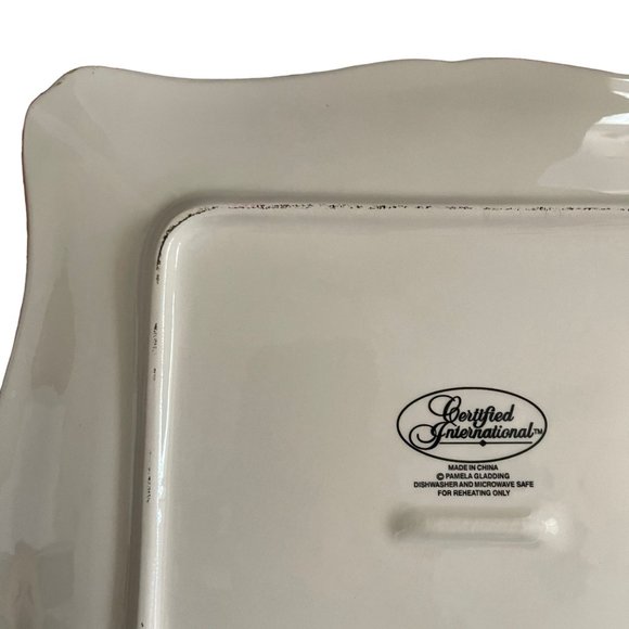 Certified International Pamela Gladding Square Platter Red Rooster 12" Farmhouse - Picture 7 of 10